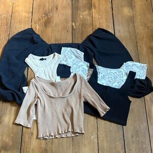 Ribbed Square Neck Crop Top in Beige